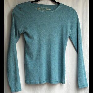 Vintage Y2K Soft Fitted Long Sleeve Tee Dusty Blue Gold Foil Tag Minimalist S